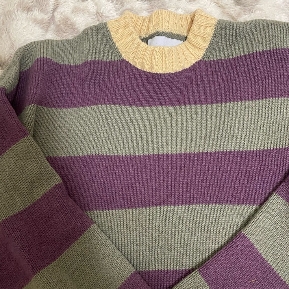 Purple and Green Striped Women's Sweater